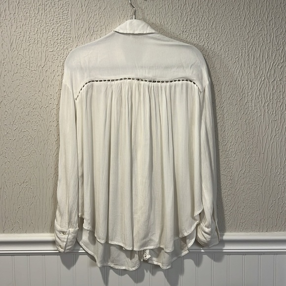 Free People Katie Bird White Lace Inlet long sleeve button down top size XS - Picture 10 of 16